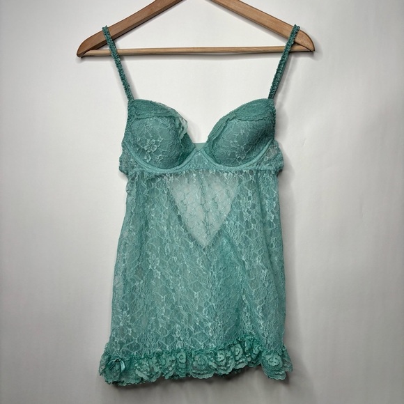 Victoria's Secret Other - Victoria's Secret Baby Doll Nightie Teddy Lace Sage Green Y2K 36B